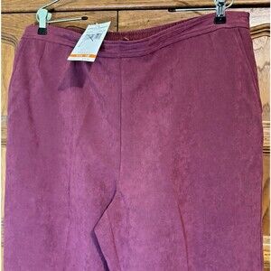 Alfred Dunner Suede Poly Pant Women's 18 Petite Claret Red Elastic Waist Pockets